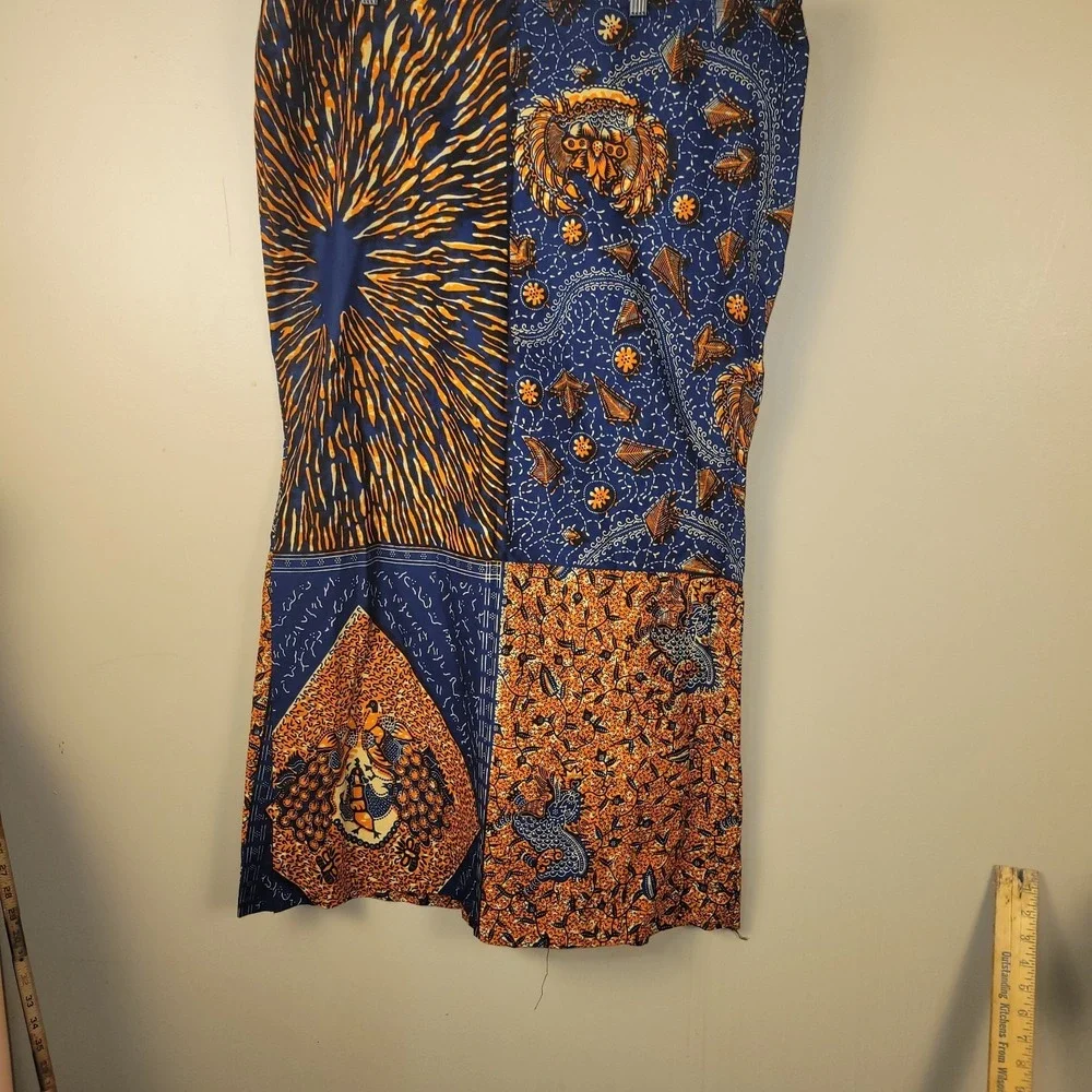 Handmade African Print Maxi Skirt Blue Orange Patchwork Boho Festival Elastic...